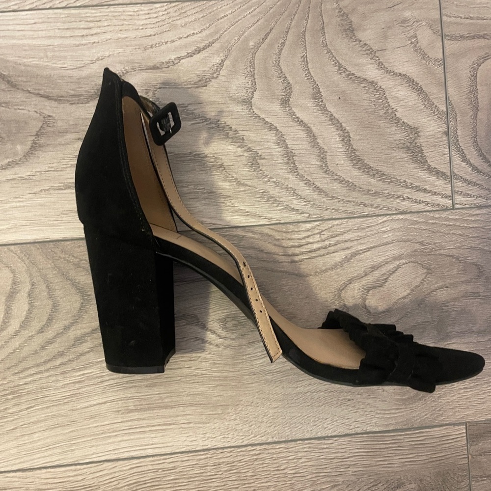 Black Kaari Blue Velvet Ruffle Heels